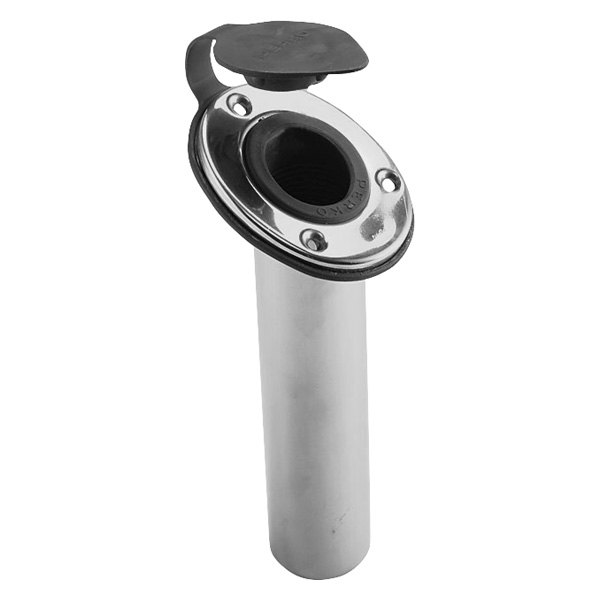 Perko® - 65° 8-1/4" L 2" O.D. 1-5/8" I.D. Chrome Plated Stainless Steel Flush Mount Rod Holder with Drain Bib & Soft Polymer Liner