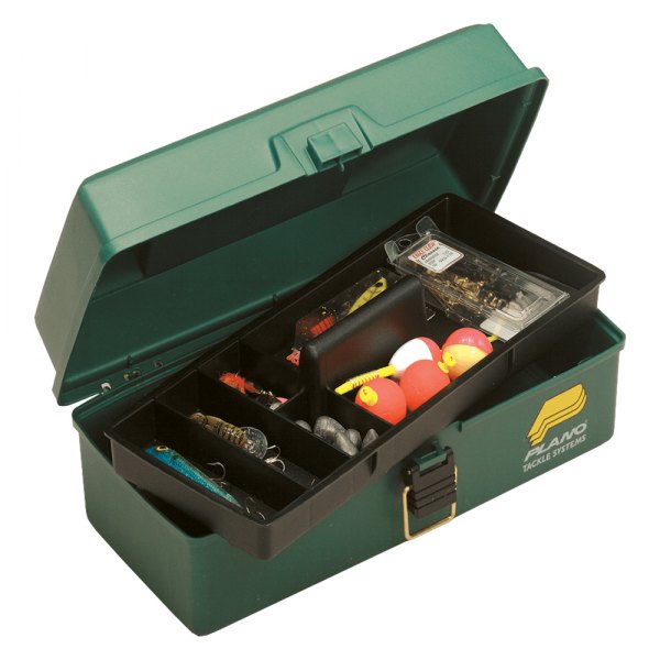 Plano® - Youth 13.25" x 5" Black/Green Metallic Plastic Tackle Box