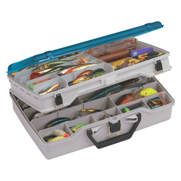 Plano® - Two-Tier™ 16.88" x 5" Beige/Blue Plastic Satchel Tackle Box