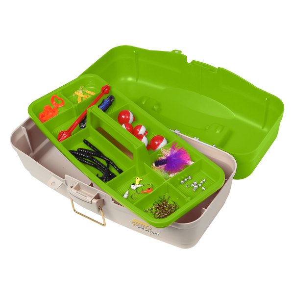 Plano® - Let's Fish™13.5" x 6" Green/Tan Plastic Tackle Box Kit