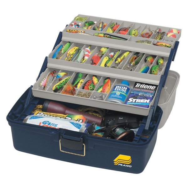 Plano® - 19.25" x 9.75" Blue/Silver Plastic 3-Tray Fixed Compartment Tackle Box