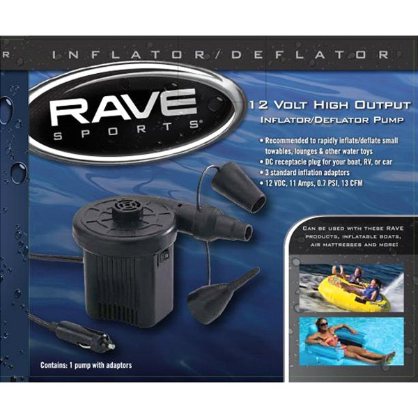 RAVE Sports® - 12V High Pressure Inflator/Deflator Electric Pump with 3 adaptors