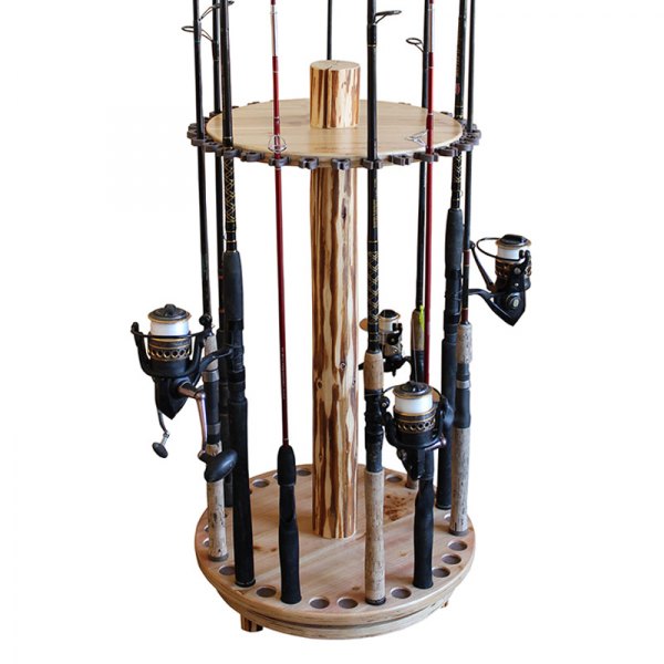 Rush Creek Creations® - Rustic Series 360° Wood Vertical Round Spinning 30-Rod Rack