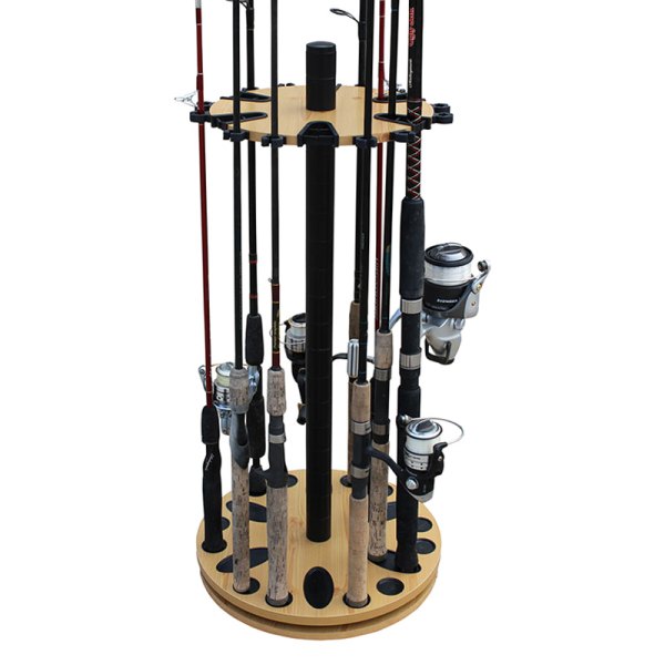 Rush Creek Creations® - Value Series 360° Wood Vertical Fishing Spinning Round Storage 24-Rod Rack