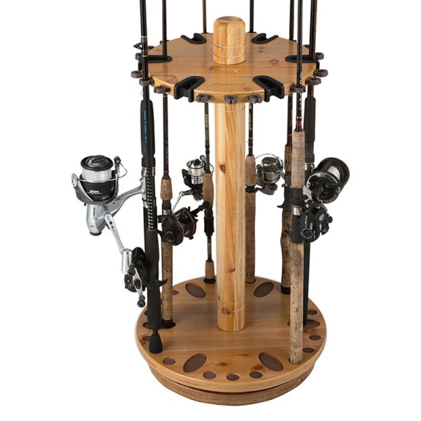 Rush Creek Creations® - Infinity Series 360° Light Stain Wood Vertical Spinning Storage 30-Rod Rack