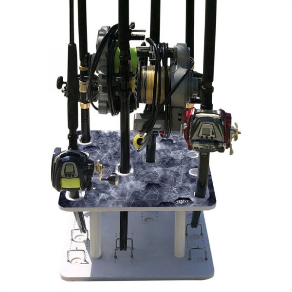 Rush Creek Creations® - Reel Salty All Weather 1-1/2" I.D. Wood Vertical Offshore & Inshore Storage 10-Rod Rack