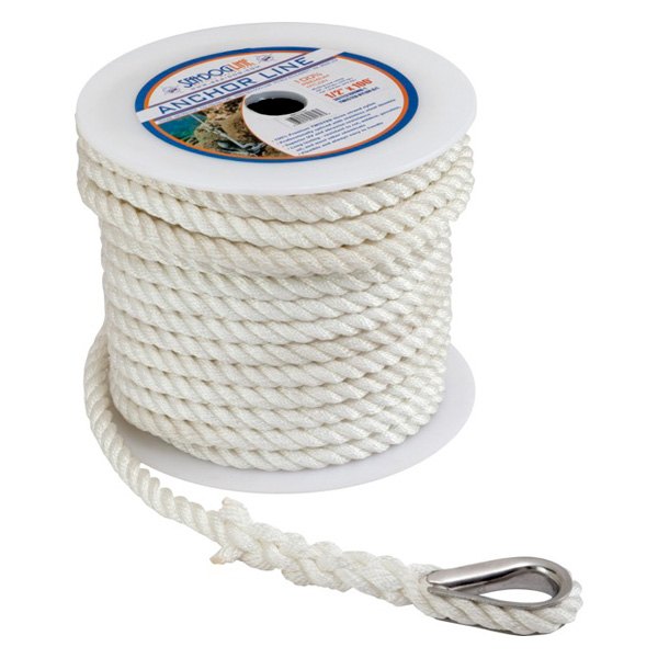 Sea Dog® - 1/2" D x 200' L White Nylon 3-Strand Twisted Anchor Line with Thimble