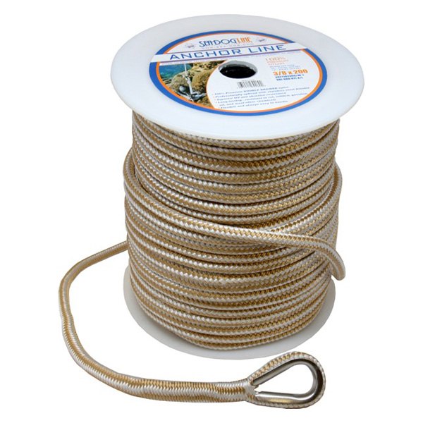 Sea Dog® - Premium 1/2" D x 100' L Gold/White Nylon Double Braid Anchor Line with Thimble