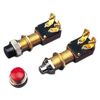 Sea Dog® - 12 V DC 15 A (On)/Off Stamped Brass Push Button Switch with Waterproof Red Cap