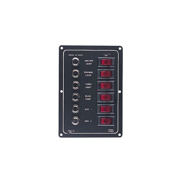 Sea Dog® - 6-Gang 12 V DC 15 A Rocker Switch Panel with Circuit Breaker Protection