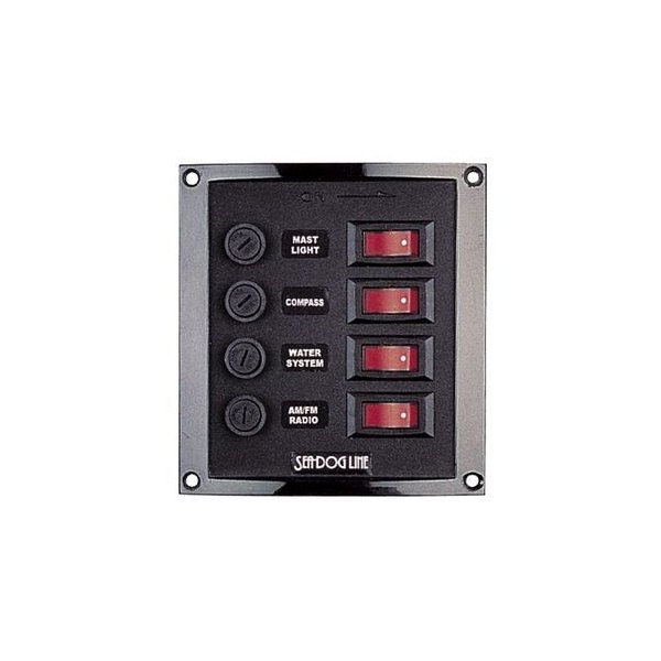 Sea Dog® - 4-Gang 12 V DC 15 A Illuminated Rocker Switch Panel with Fuse Protection