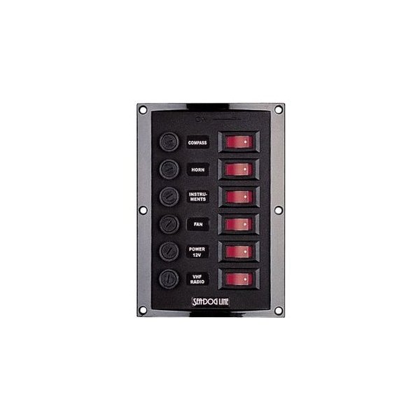 Sea Dog® - 6-Gang 12 V DC 15 A Vertical Mount Illuminated Rocker Switch Panel with Fuse Protection