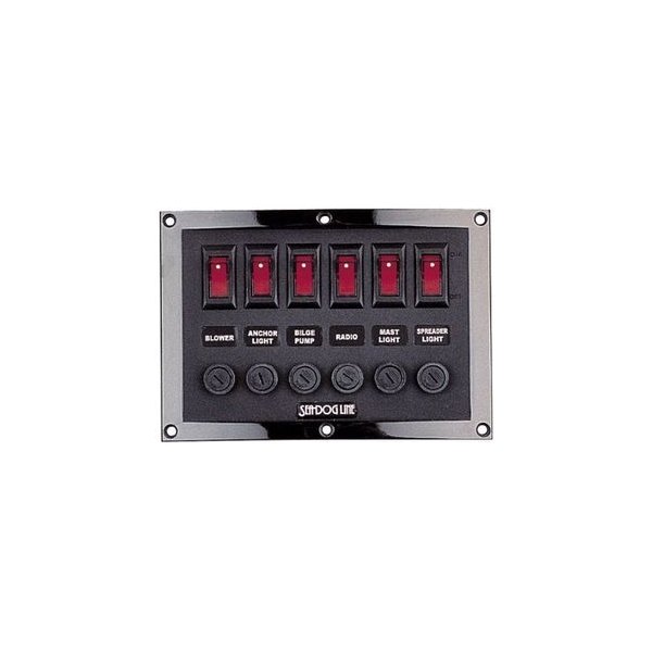 Sea Dog® - 6-Gang 12 V DC 15 A Horizontal Mount Illuminated Rocker Switch Panel with Fuse Protection
