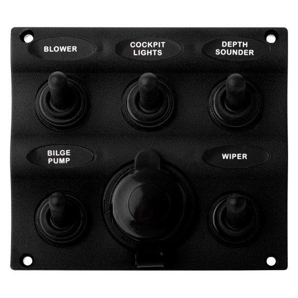 Sea Dog® - Water Resistant 5-Gang 12 V DC 15 A Toggle Switch Panel with Power Socket