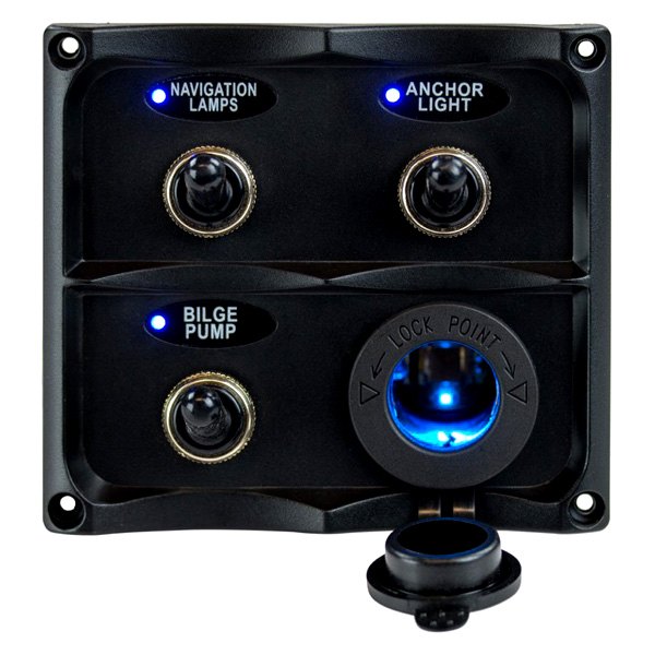 Sea Dog® - Water Resistant 3-Gang 12 V DC 15 A Toggle Switch Panel with LED Power Socket