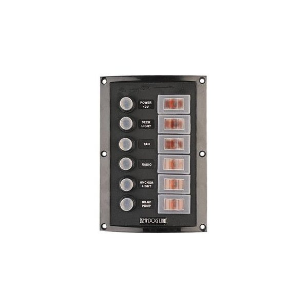 Sea Dog® - Splash Guard 6-Gang 12 V DC 15 A Vertical Mount Illuminated Rocker Switch Panel with Circuit Breaker Protection