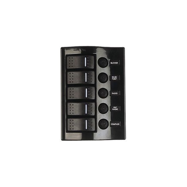 Sea Dog® - 5-Gang 12 V DC 10 A Illuminated Rocker Switch Panel with Fuse Protection