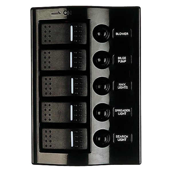 Sea Dog® - 5-Gang 12 V DC 10 A Illuminated Circuit Breaker Rocker Switch Panel
