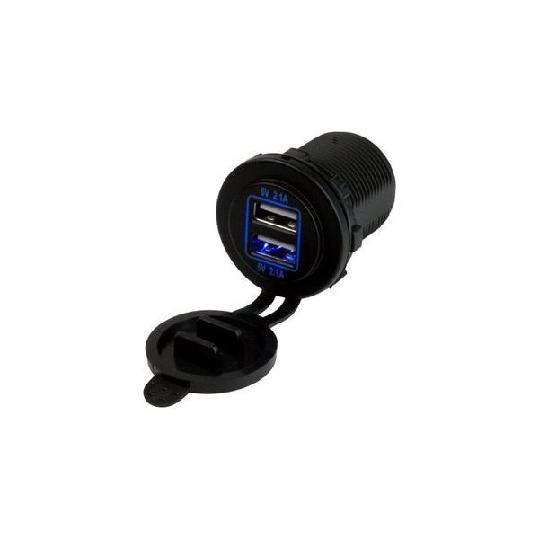 Sea Dog® - IP65 4.8 A 5 V Nylon Output Dual USB Power Socket with Blue LED & Cap