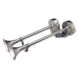 Amarine Made 12v Marine Boat Horn 125db Stainless Steel Dual Trumpet Horn  for Ship Truck RV Trailer, Low and High Tone, 18-1/2