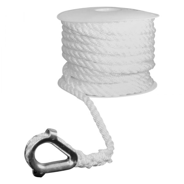 SeaSense® - 3/8" D x 50' L White Nylon 3-Strand Twisted Anchor Line with Thimble