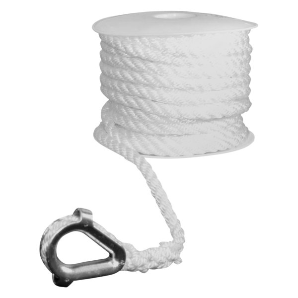 SeaSense® - 3/8" D x 100' L White Nylon 3-Strand Twisted Anchor Line with Thimble