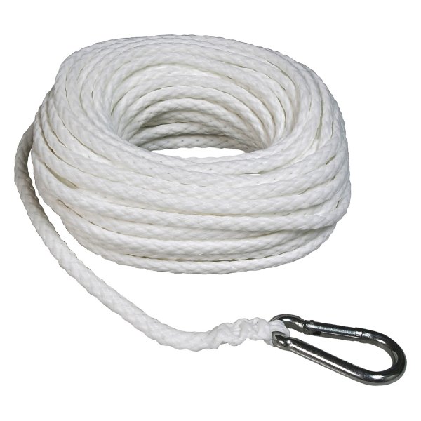 SeaSense® - 1/4" D x 50' L White Polypropylene Hollow Braid Anchor Line with Snap Hook