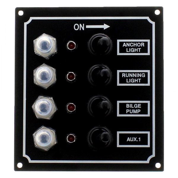 SeaSense® - 4-Gang 12 V DC 40 A Toggle Switch Panel with Circuit Breaker & LED Indicator