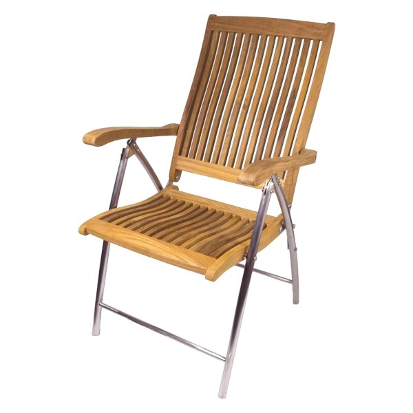 SeaTeak® - Windrift 23.5" H x 23" W x 42.5" D Teak Folding 6-Position Deck Armchair with Stainless Steel Legs