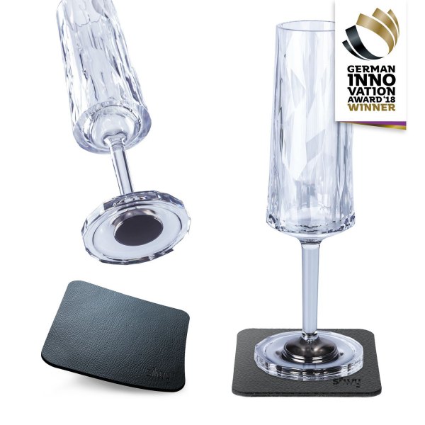 Silwy® - 150 ml Transparent High-Tech Plastic Magnetic Champagne Glasses Set, 2 Pieces