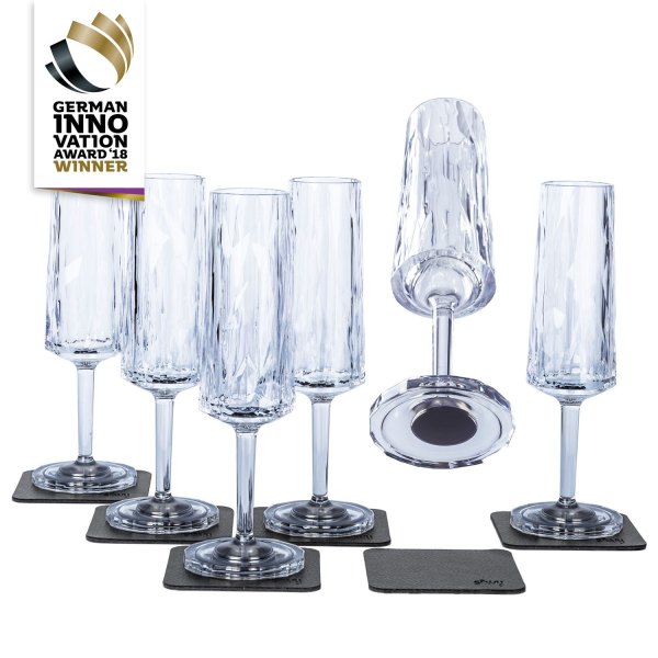 Silwy® - 150 ml Transparent High-Tech Plastic Magnetic Champagne Glasses Set, 6 Pieces