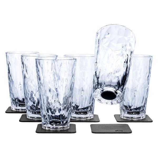 Silwy® - 300 ml Transparent High-Tech Plastic Magnetic Longdrink Glasses Set, 6 Pieces