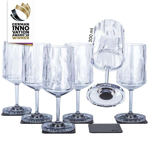 Silwy® - 200 ml Transparent High-Tech Plastic Magnetic Wine Glasses Set, 6 Pieces