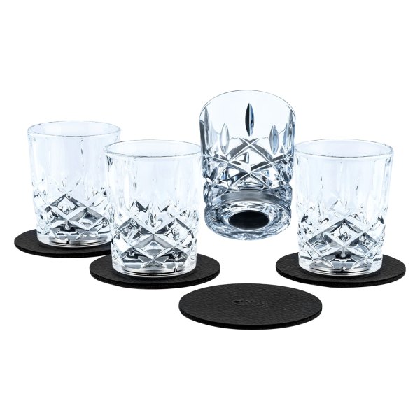 Silwy® - 40 ml Transparent Crystal Magnetic Shot Glass Set with Metal-Nano-Gel-Pads, 4 Pieces