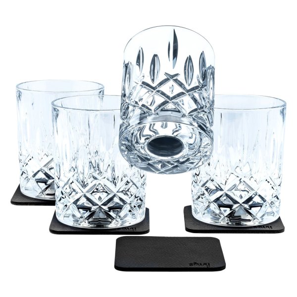 Silwy® - 200 ml Transparent Crystal Magnetic Whisky Glasses Set with Metal-Nano-Gel-Pads, 4 Pieces