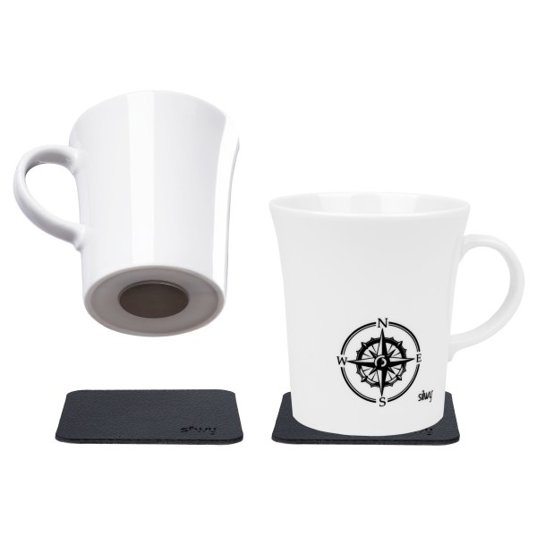 Silwy® - WANDERLUST 270 ml White Porcelain Magnet Handle Cup Set with Metal-Nano-Gel-Pads, 2 Pieces