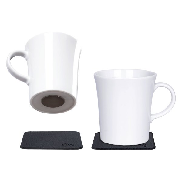 Silwy® - CLASSIC 270 ml White Porcelain Magnet Handle Cup Set with Metal-Nano-Gel-Pads, 2 Pieces