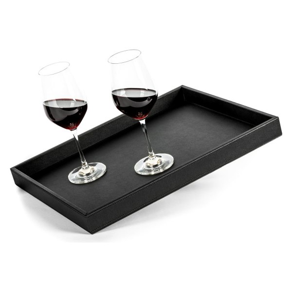 Silwy® - 12.4" W x 1.57" H Black Exclusive Leater Look Metal Tray
