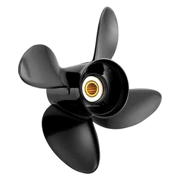 SOLAS Propellers® - Amita 4 Series 9-1/4"D x 10"P RH Rotation 4-Blade Aluminum Thru Hub Exhaust Propeller with 8 Tooth Spline Hub for 9.9 hp Force