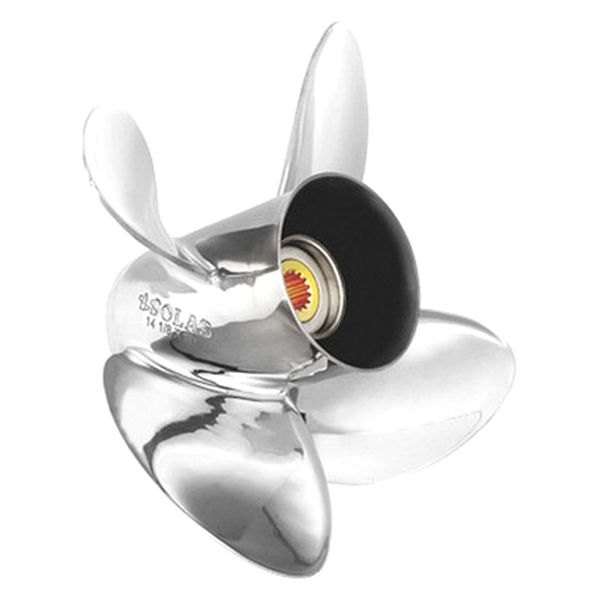 SOLAS Propellers® - HR Titan 4 Series 13"D x 19"P RH Rotation 4-Blade Stainless Steel Thru Hub Exhaust Propeller with 15 Tooth Spline Hub for 80 hp Mercury