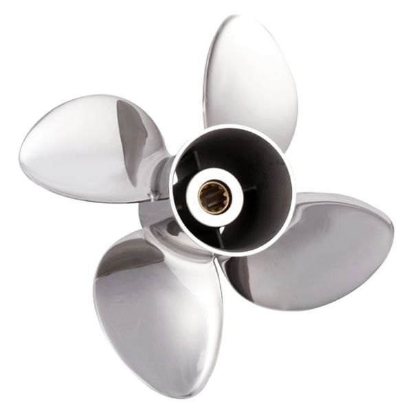 SOLAS Propellers® - New Saturn Series 10"D x 9"P RH Rotation 4-Blade Stainless Steel Thru Hub Exhaust Propeller with 10 Tooth Spline Hub for 25 hp Tohatsu