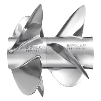 SOLAS Propellers® - B3 Dual Series 16"D x 20"P LH Rotation 4-Blade Stainless Steel Thru Hub Exhaust Front Propeller with 27 Tooth Spline Hub for MerCruiser