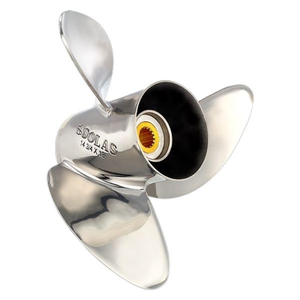 SOLAS Propellers® - HR Titan 3 Series 13-7/8"D x 17"P LH Rotation 3-Blade Stainless Steel Thru Hub Exhaust Propeller with 15 Tooth Spline Hub for 115 hp Johnson/Evinrude