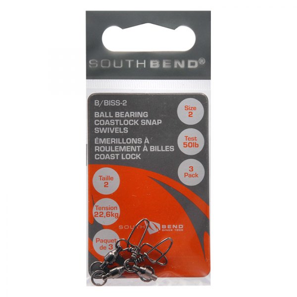 South Bend® - 2 Size 50 lb Black Nickel Ball Bearing Swivels with Coastlock Snaps, 3 Pieces