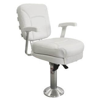 Springfield Marine® - 22" H x 22" W x 21.5" D White Ladderback Boat Seat with Fixed Pedestal & Seat Mount