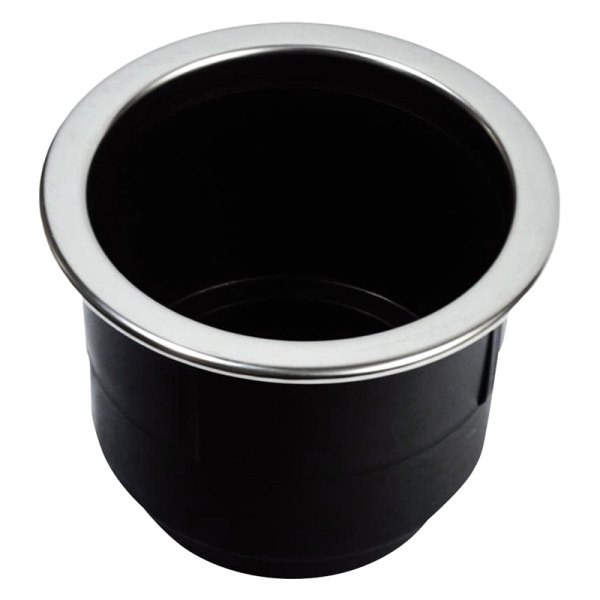 T-H Marine® - 3-1/2" D Black Molded Drink Holder with Fixed Stainless Steel Rim