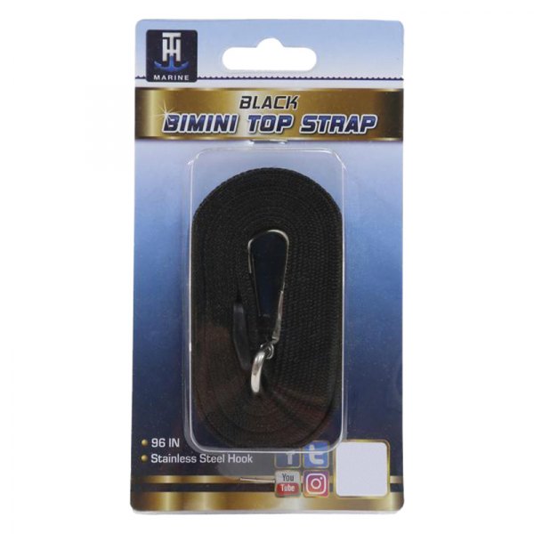 T-H Marine® - 96"L Black Bimini Top Strap with Stainless Clip
