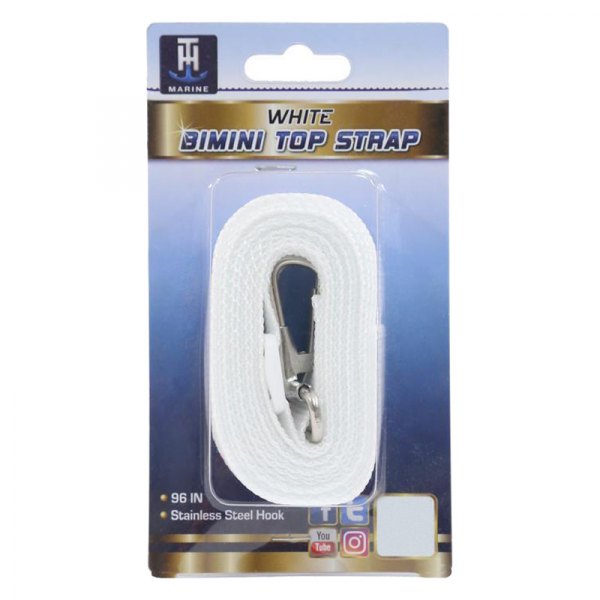 T-H Marine® - 96"L White Bimini Top Strap with Stainless Clip