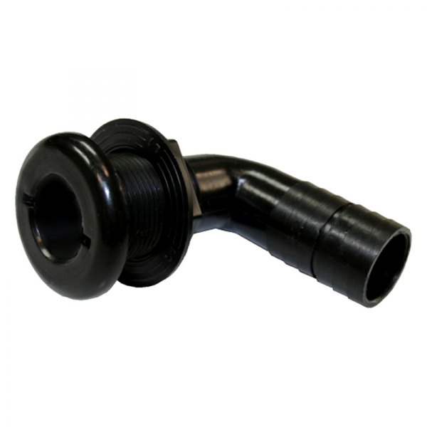 T-H Marine® - 1-3/8" Hole 90° Plastic Black Elbow Thru-Hull Fitting for 1-1/8" D Hose, Bulk