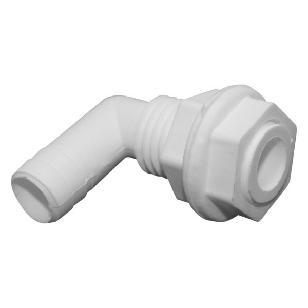 T-H Marine® - 1" Hole 90° Plastic White Elbow Two Nut Thru-Hull Fitting for 3/4" D Hose, Packaged